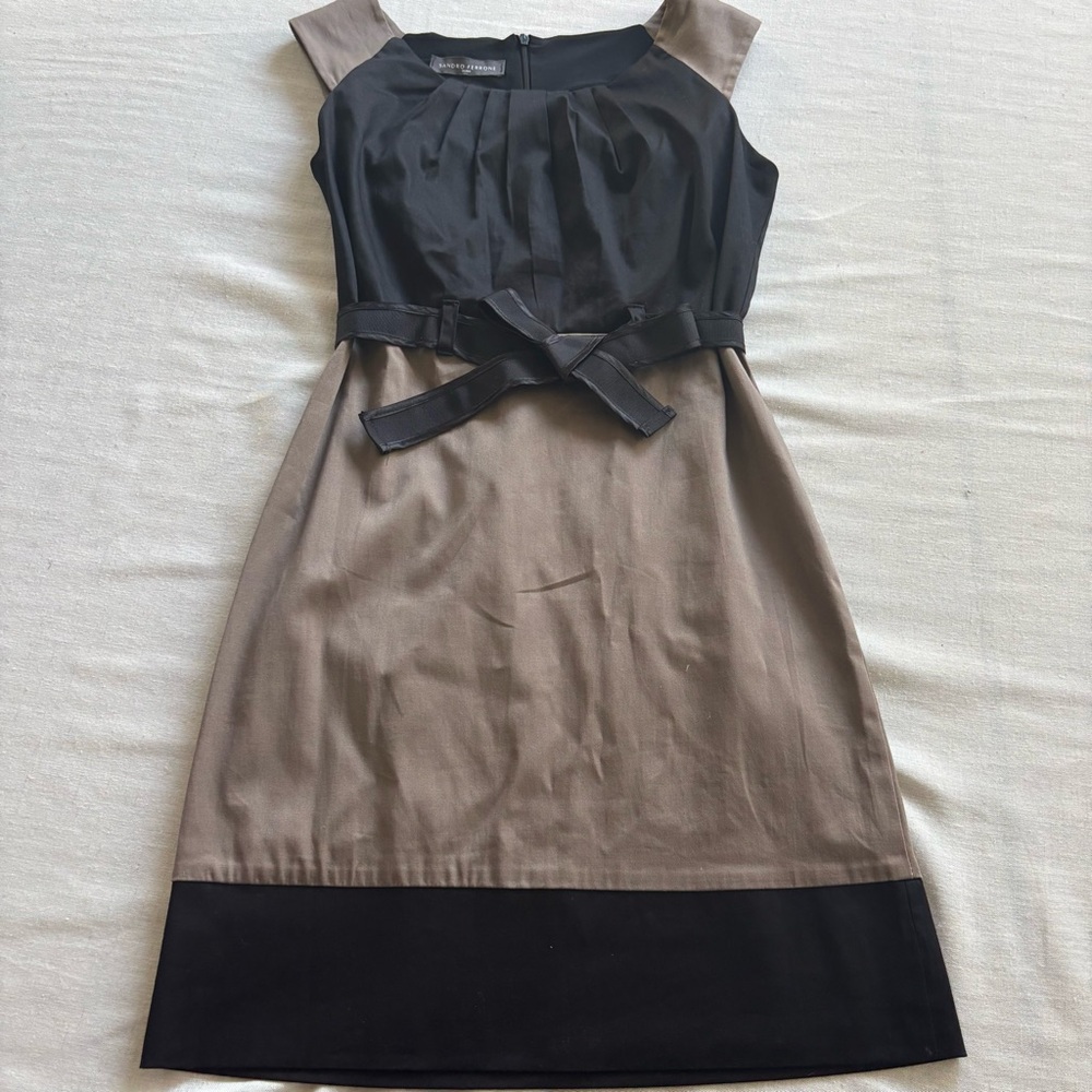 Sandro Ferrone Black Taupe Babydoll Mini Dress EU 42 / US S Italy
